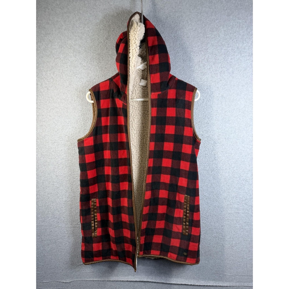 Legendary Vest Mens Small Red Plaid Hooded Sherpa Lined Quilted Flannel Outdoor